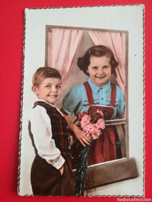 Postais: Niños con flores. Francia 1958 France